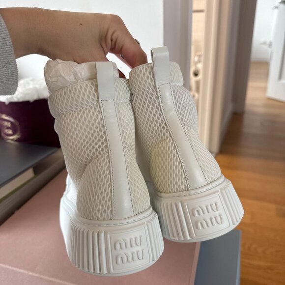 NWT Miu Miu Platform High Top Sneakers White Mesh Lace Up Sz 39 - Picture 7 of 8